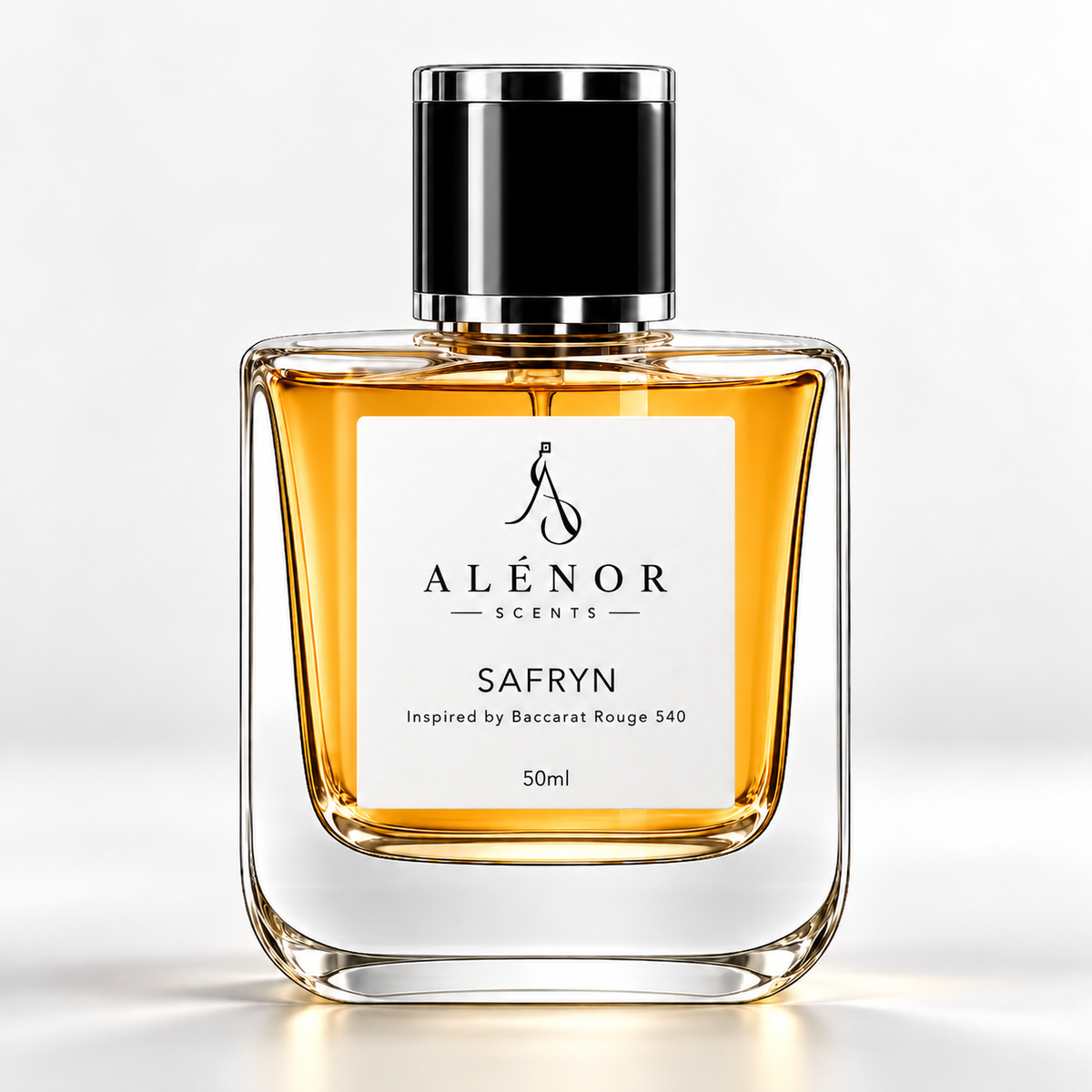 SAFRYN by ALÉNOR SCENTS — amber-toned perfume bottle, luxury product presentation