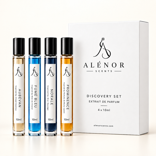 HOMME Discovery Set by ALÉNOR SCENTS – FUMÉ BLEU, PROMINENCE, NORALE and AUBÉVAN