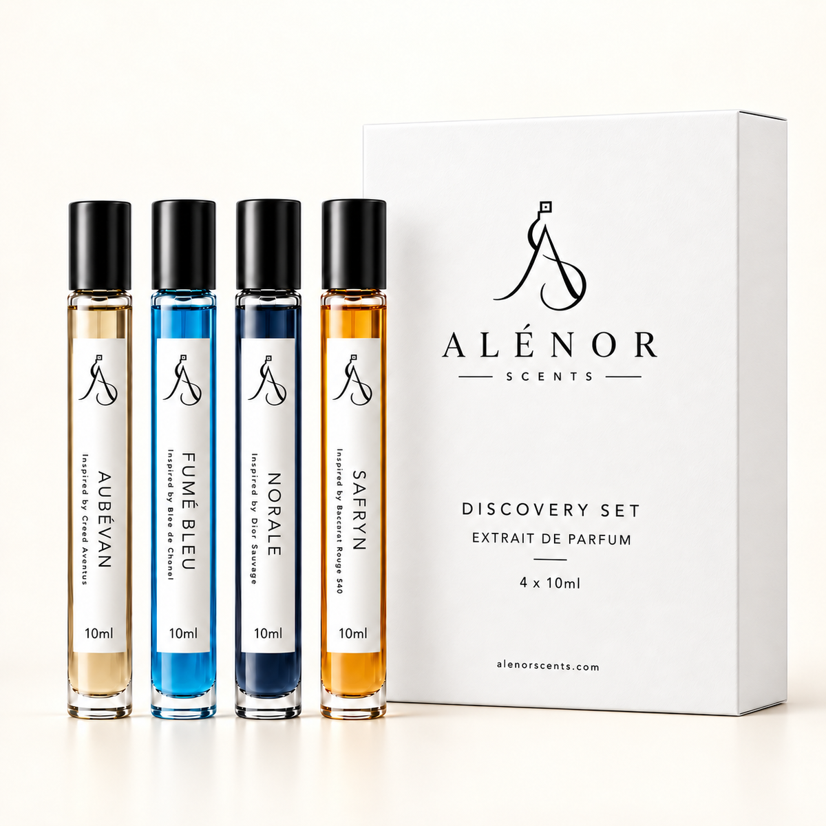 ICONS Discovery Set by ALÉNOR SCENTS – SAFRYN, AUBÉVAN, FUMÉ BLEU and NORALE