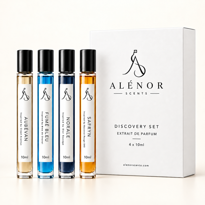 ICONS Discovery Set by ALÉNOR SCENTS – SAFRYN, AUBÉVAN, FUMÉ BLEU and NORALE